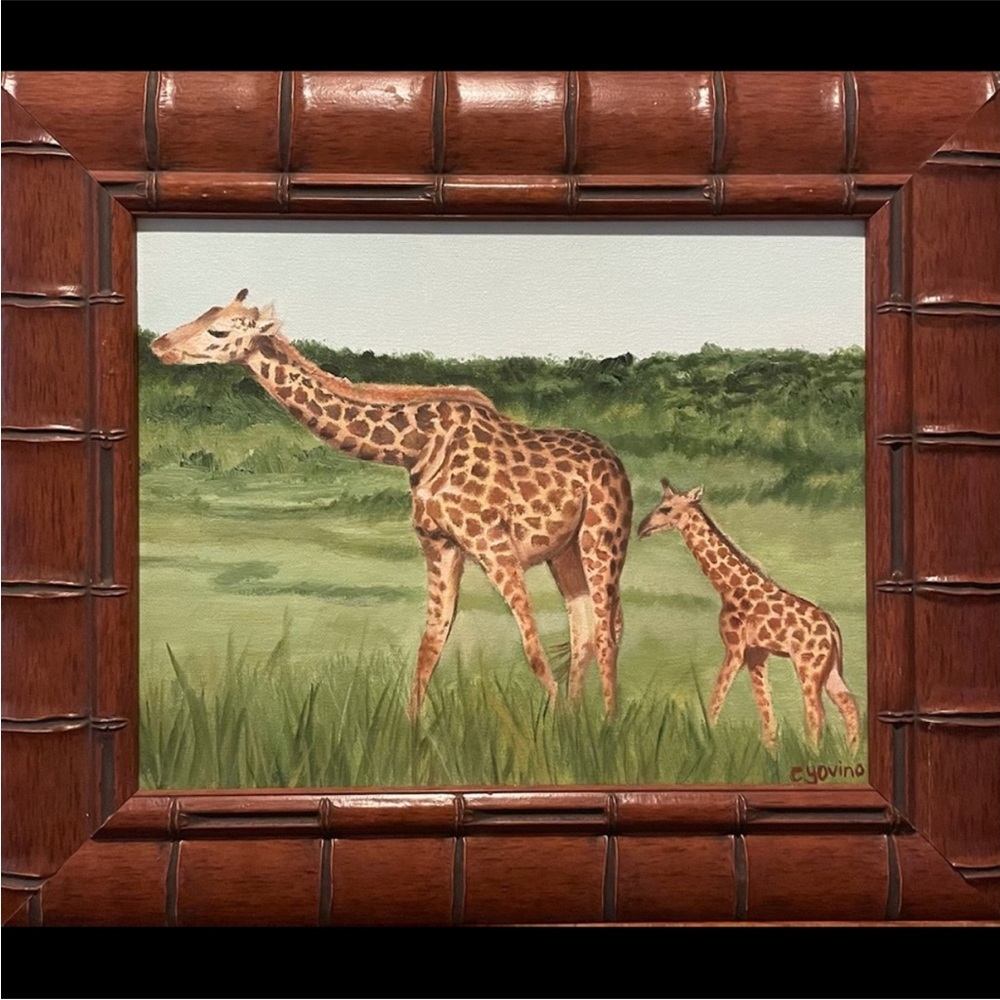 Giraffe Painting in Wooden Frame